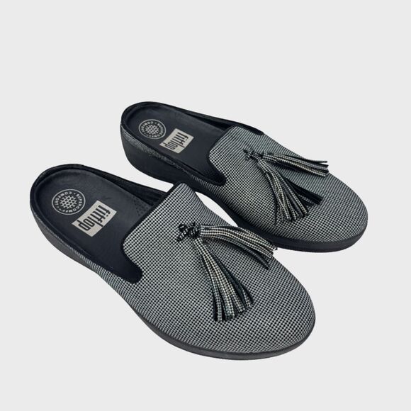 FitFlop Womens Mules Gray Houndstooth Slip On Super Comfort Slip On Flats US 6 - Picture 1 of 10